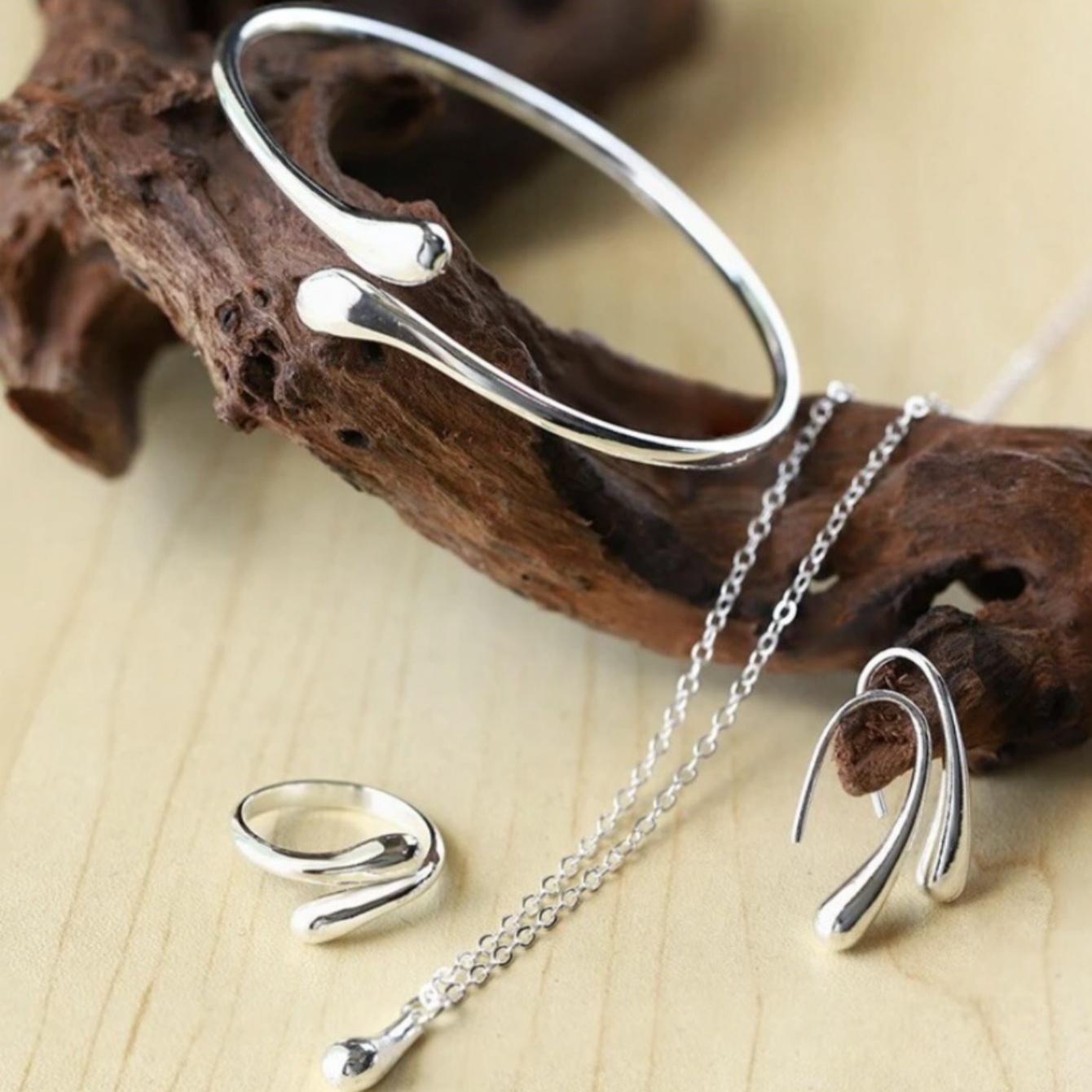 Moda lágrima conjunto de jóias para mulheres simples anel colar pulseira brincos conjunto adequado para festa de noivado presente jóias