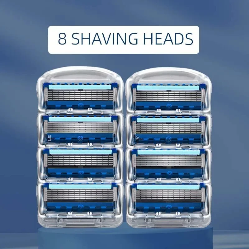 Afeitado Manual para hombres, reemplaza la cabeza, hoja de cinco capas, ocho cómodas cuchillas de afeitar, el último azul, sin daños en la piel