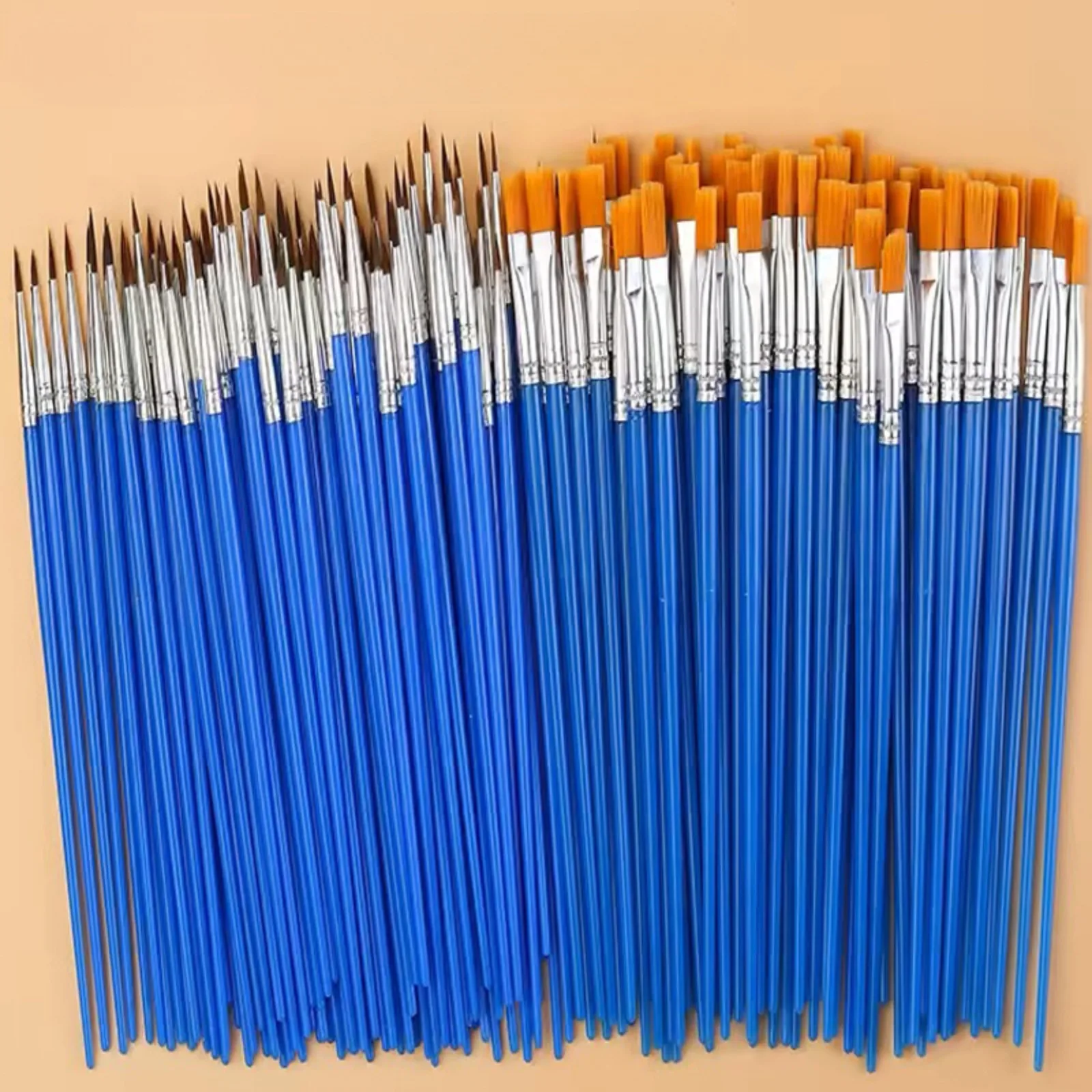 10 Stück Malpinsel zum Malen, Basteln, rund/flach, Nylonhaar, Öl, Acryl, Malpinsel, Schule, Kunstbedarf