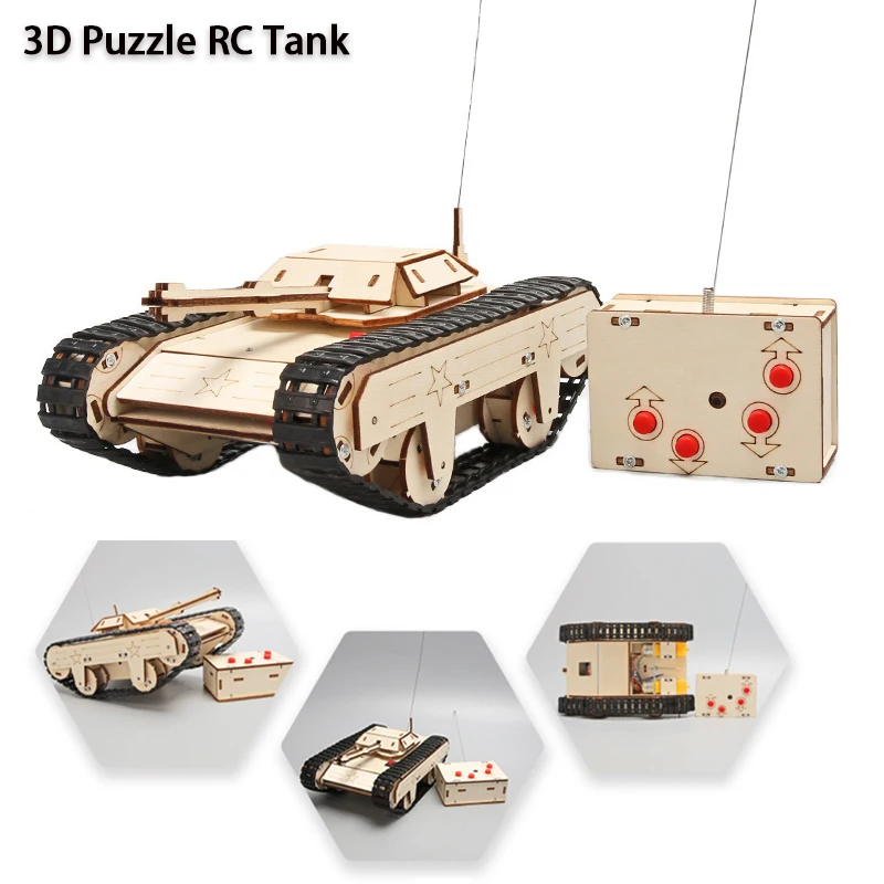DIY rompecabezas 3D de madera, modelo de tanque, Kit de ciencia, juguetes de montaje, tanque Rc, física, proyecto escolar electrónico, juguetes de experimentos científicos
