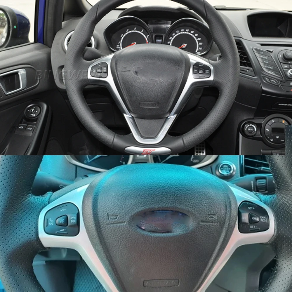 Painel de moldura do carro capa de volante decorativa + botões de controle de cruzeiro para ford fiesta mk7 mk8 ecosport 2013