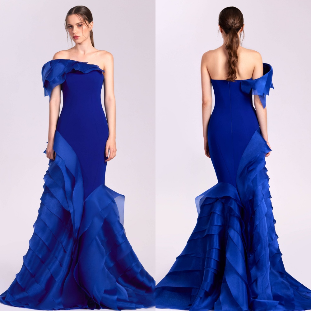 Vestidos largos de un solo hombro de sirena acanalada plisada de Jersey de moda de estilo moderno personalizado vestidos de ocasión a medida clásico elegante