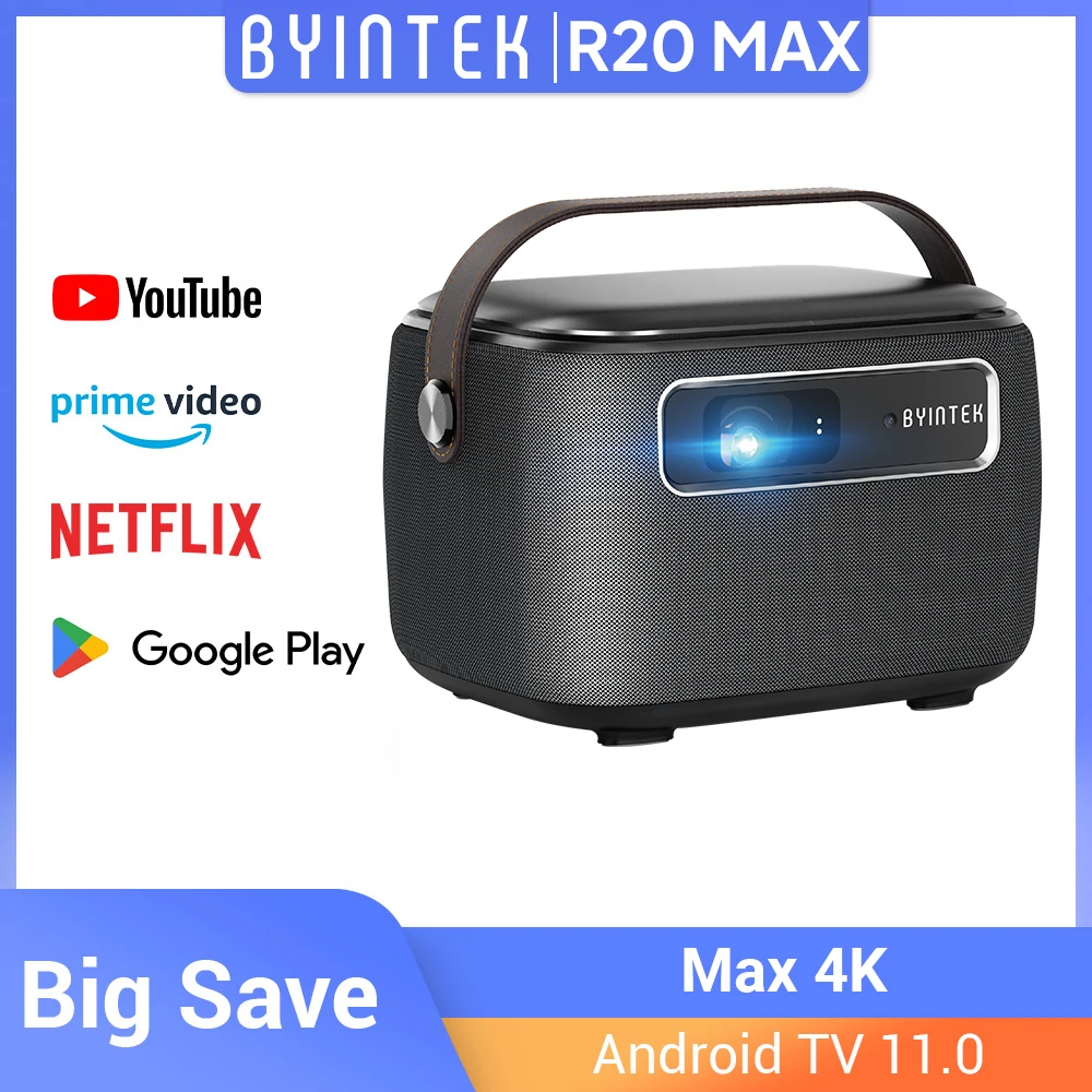 BYINTEK R20 Max Mini proyector 4K DLP WiFi inteligente Android 11,0 LED 1080P proyectores de cine en casa al aire libre con batería de 15600mAh
