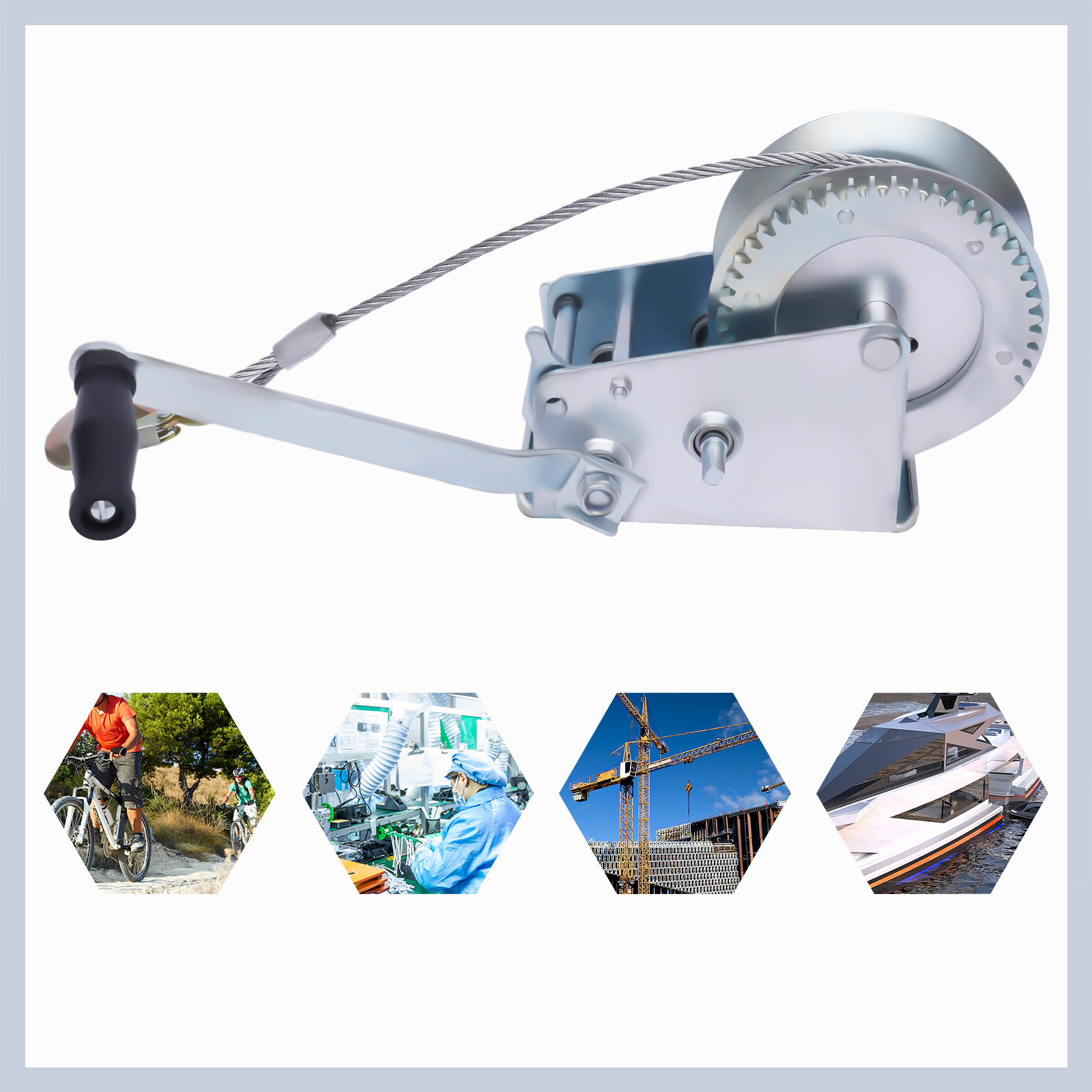 Professionelle Handwinde, 1500 kg, 10 m, manuelle Lastdruck-Bremswinde mit Drahtseil, Traktion, Heben, Handwinde, Stahlkabel