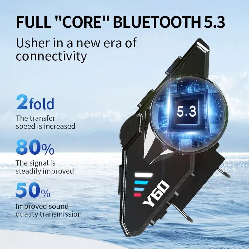 Y60オートバイヘルメットBluetoothヘッドセットワイヤレス防水ハンズフリーコール音楽v5.3イヤホンライダーモトカラーライトヘッドフォン