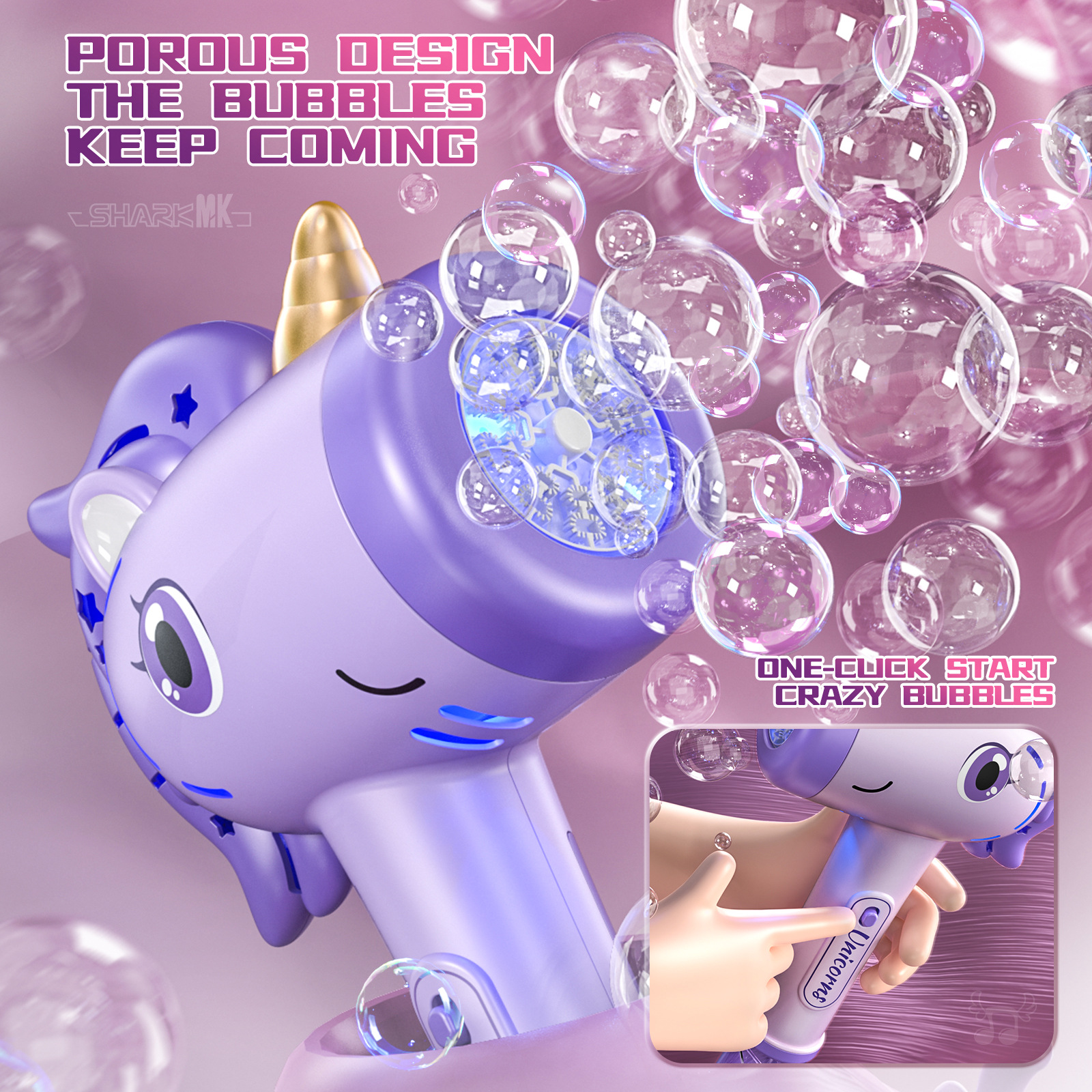 Unicorn electric bubble gun, toy bubble machine, automatic soap blower with lights,Christmas  party games, children's gifts
