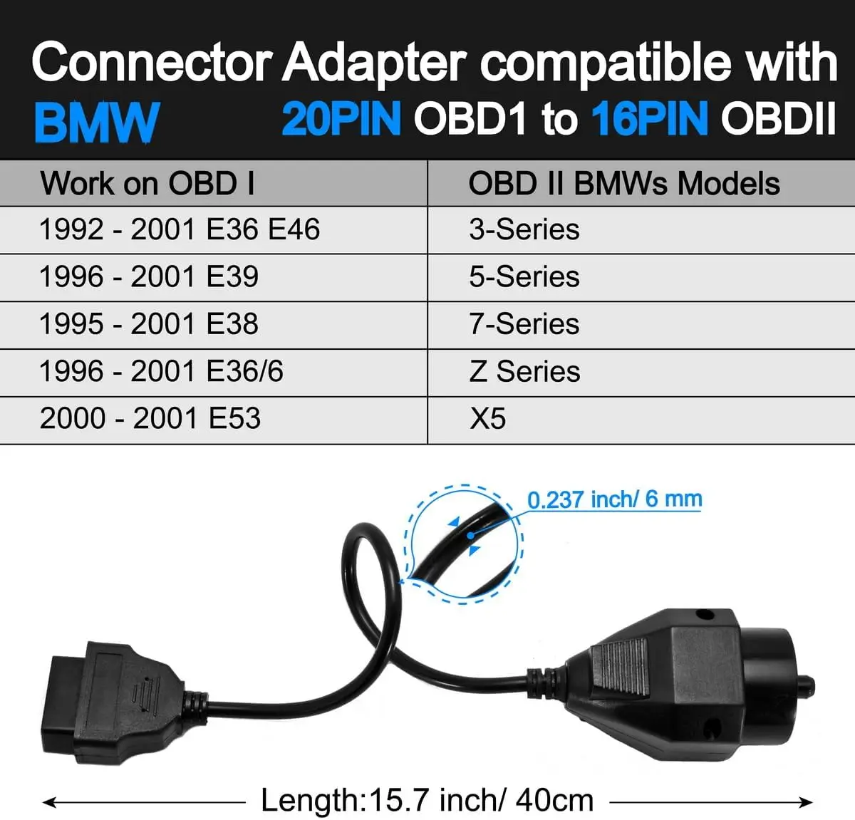 Obd Naar Obd2 Adapter Voor Bmw 20pin Naar OBD2 16PIN Vrouwelijke Connector E36 E39 X5 Z3 Voor Bmw Alle 20 Pin Obd 2 Auto Diagnostische Kabel