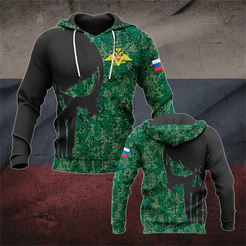 Sudaderas con estampado de camuflaje con emblema nacional de Rusia, sudaderas con capucha con estampado 3D de camuflaje ruso para hombres, jerséis deportivos informales, chándal