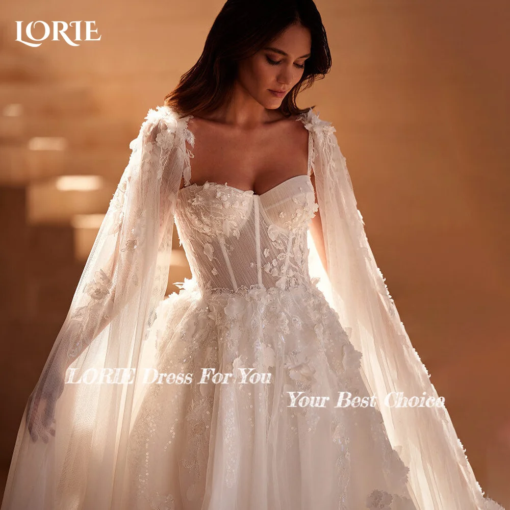 LORIE Elegant ชุดแต่งงานลูกไม้ Appliques Strapless A-Line Shawl หรูหราเสื้อคลุม Sweetheart ชุดเจ้าสาวที่กําหนดเองชุดเจ้าสาว