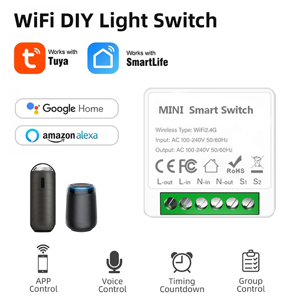 16A Wifi Smart Switch Smart Home Light Switches Module 2 Way Control Work with Tuya Smart Life Alexa Google Home Switch