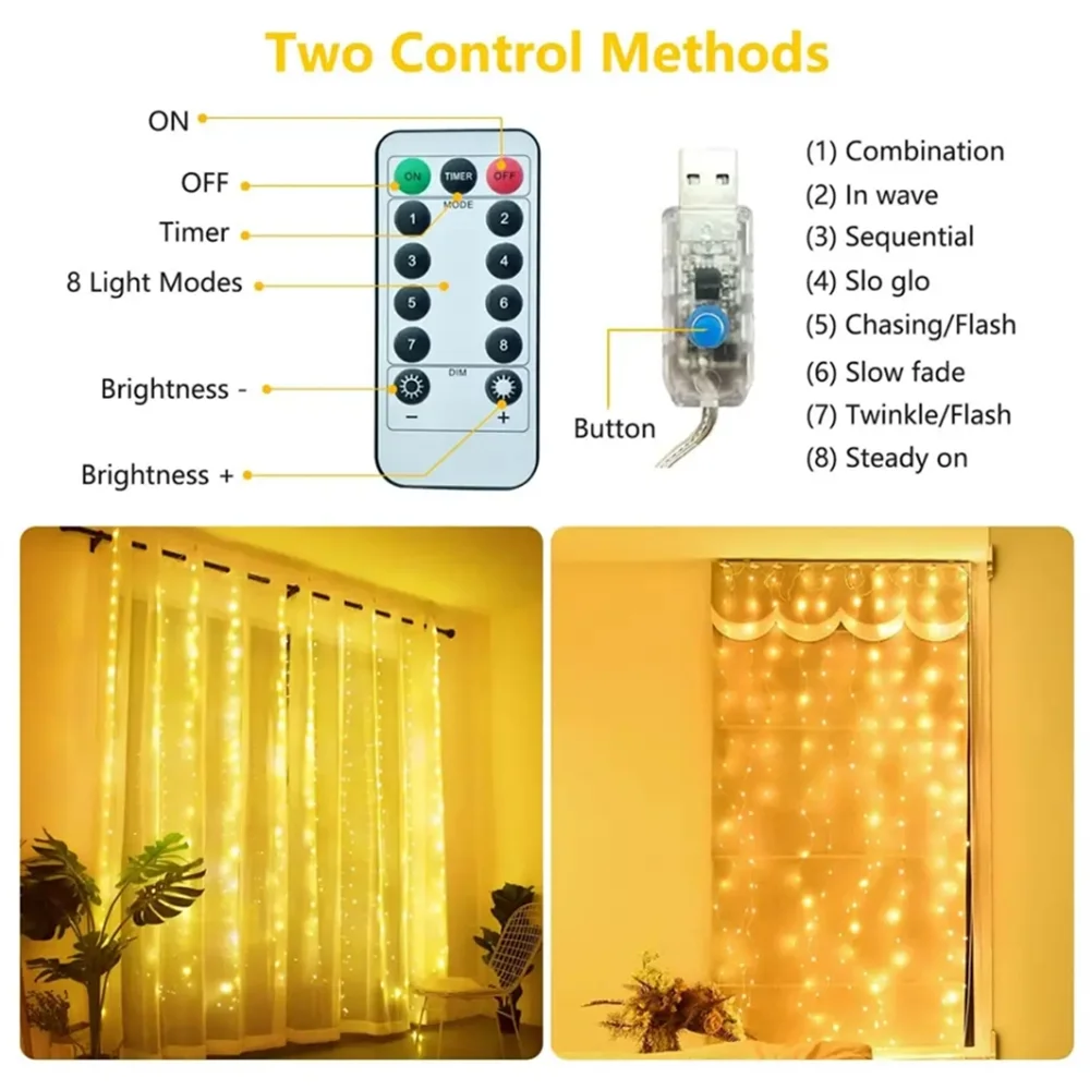ไฟ LED Curtain String ทองแดงลวดไฟ Fairy Garland สําหรับปีใหม่คริสต์มาส Home Camping ตกแต่งปาร์ตี้กลางแจ้ง (Ho