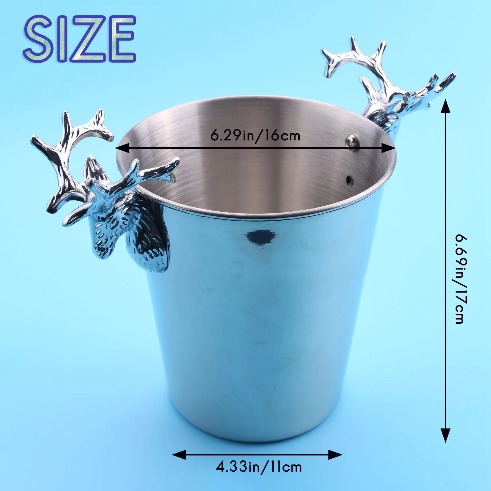 Aço inoxidável Baldes de Gelo com Deer Head Handle, Isolado Wine Bucket, Champagne Bucket para Paties e Bar (S)