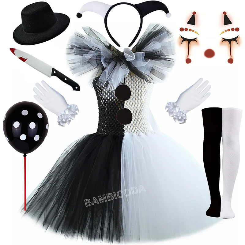 The Clown Costume Terrifier Art Girl Black White Fancy Tutu Dress Horror Joker Dress for Girls Halloween Carnival Party Costumes