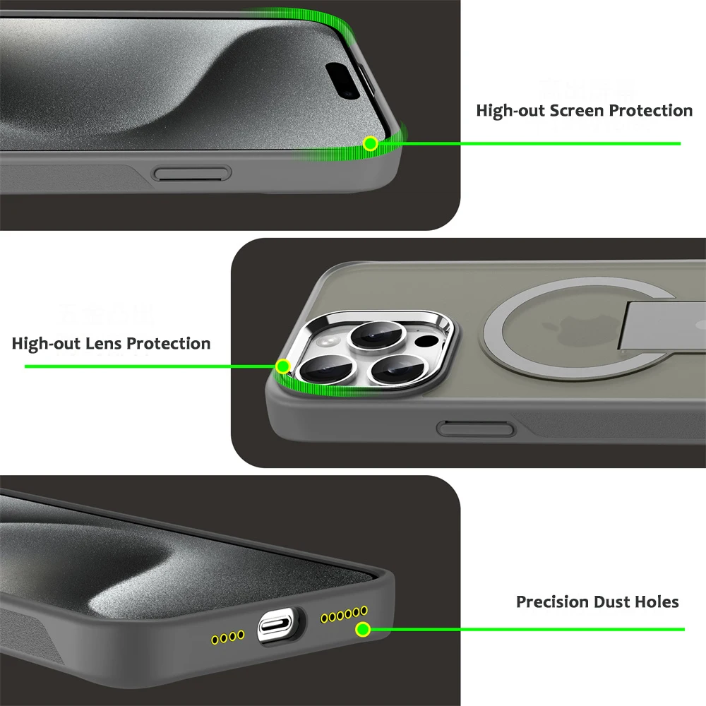 Funda de teléfono magnética con soporte plegable Magsafe de lujo para iPhone 16 15 14 Plus 13 12 11 Pro Max, tapas traseras translúcidas mate