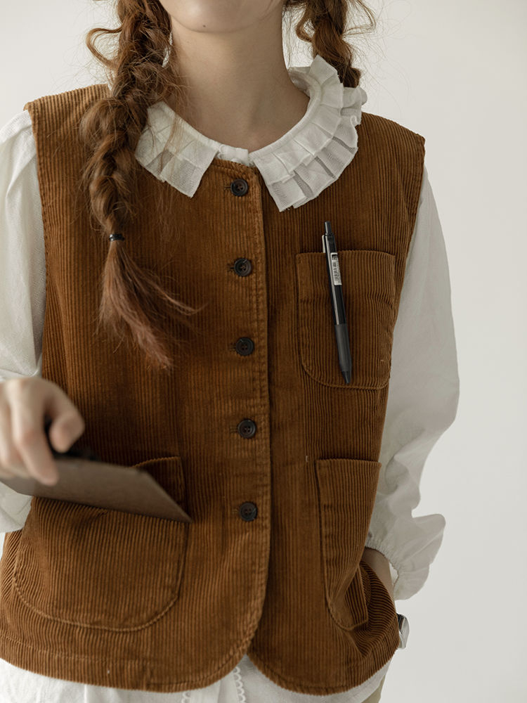 Westen Frauen Retro Lose Herbst Japanischen Stil Solide Alle-spiel Komfortable Cord Design Warme Einfache Student Freizeit Schöne Neue