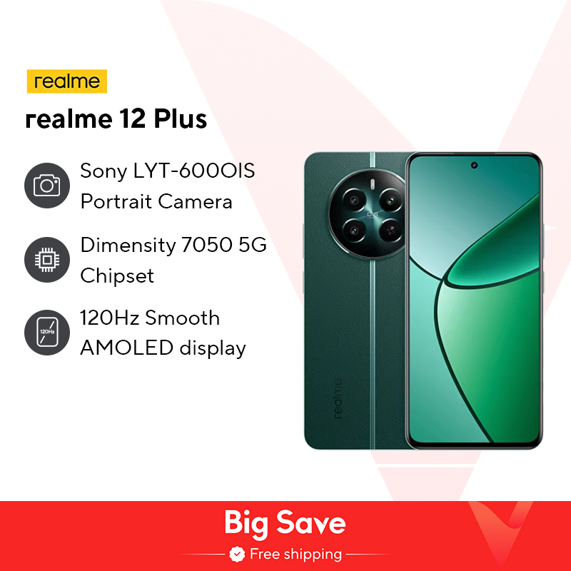 Wereldwijde versie realme 12+ 5G 120Hz Ultra Smooth OLED Display 67W SUPERVOOC Charge MTK Dimensity 7050 5G OIS Camera realme 12 Plus 5G