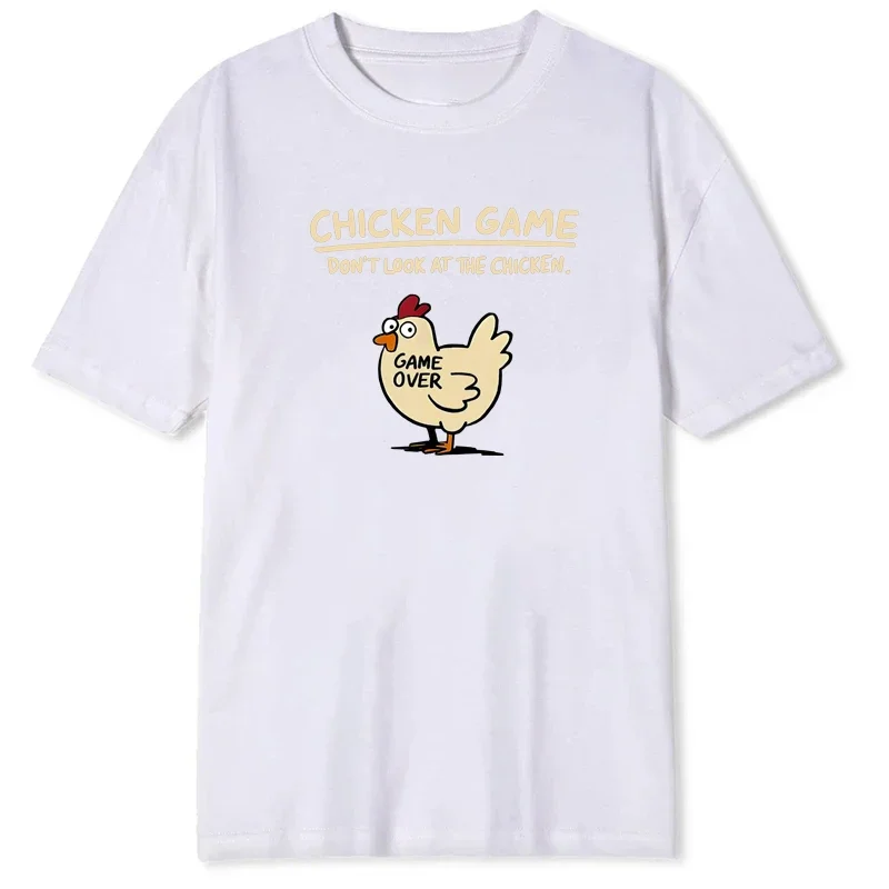 Koszulka męska z nadrukiem wzoru \"Chicken Game Don't Look At The Chicken\", codzienna, na co dzień, na zewnątrz, z krótkim rękawem i okrągłym dekoltem, męski top