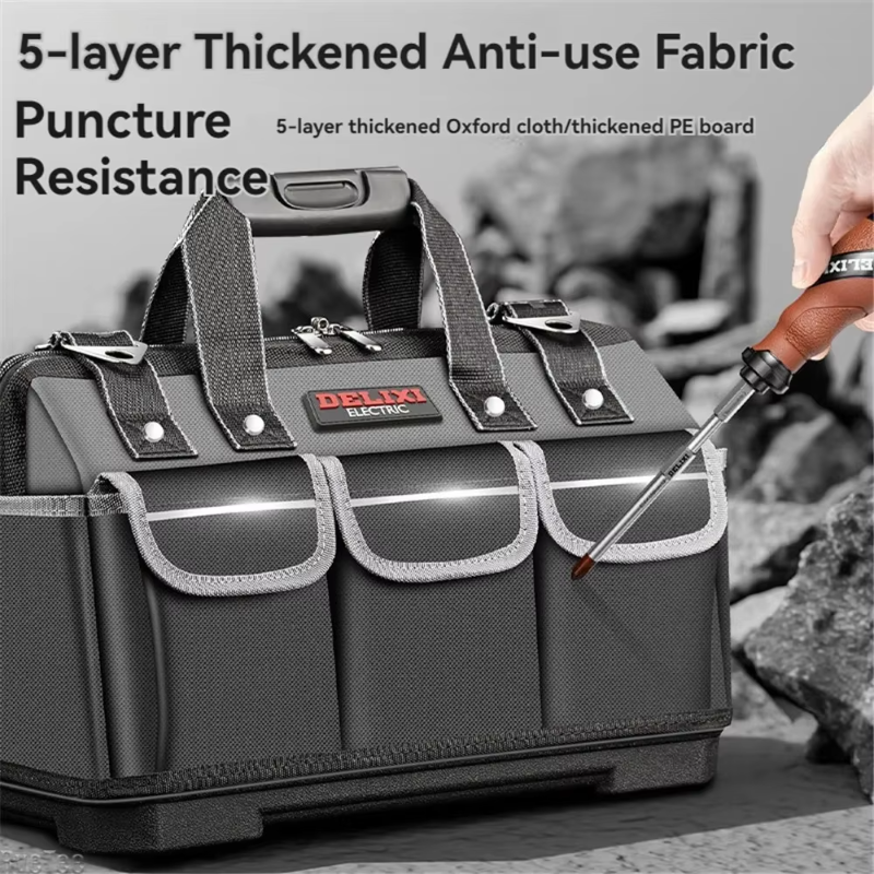 Новый DELIXI 1680D Оксфордский серый органайзер для инструментов, большая сумка для инструментов для электрика, плотника, механика, сумка для хранения инструментов