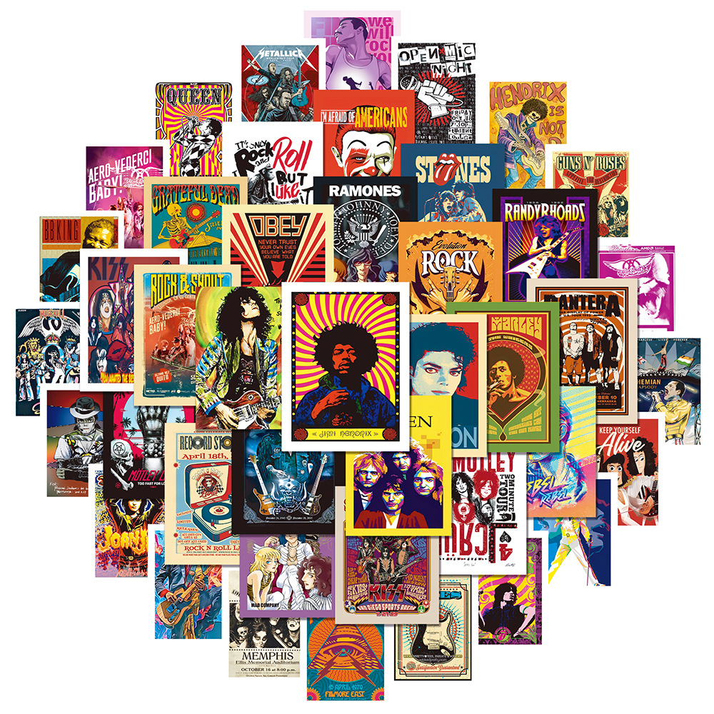 50 pçs música rock pop graffiti adesivos legal moda maré marca clássico adesivos portátil diy carro pvc decalque decoração adesivos