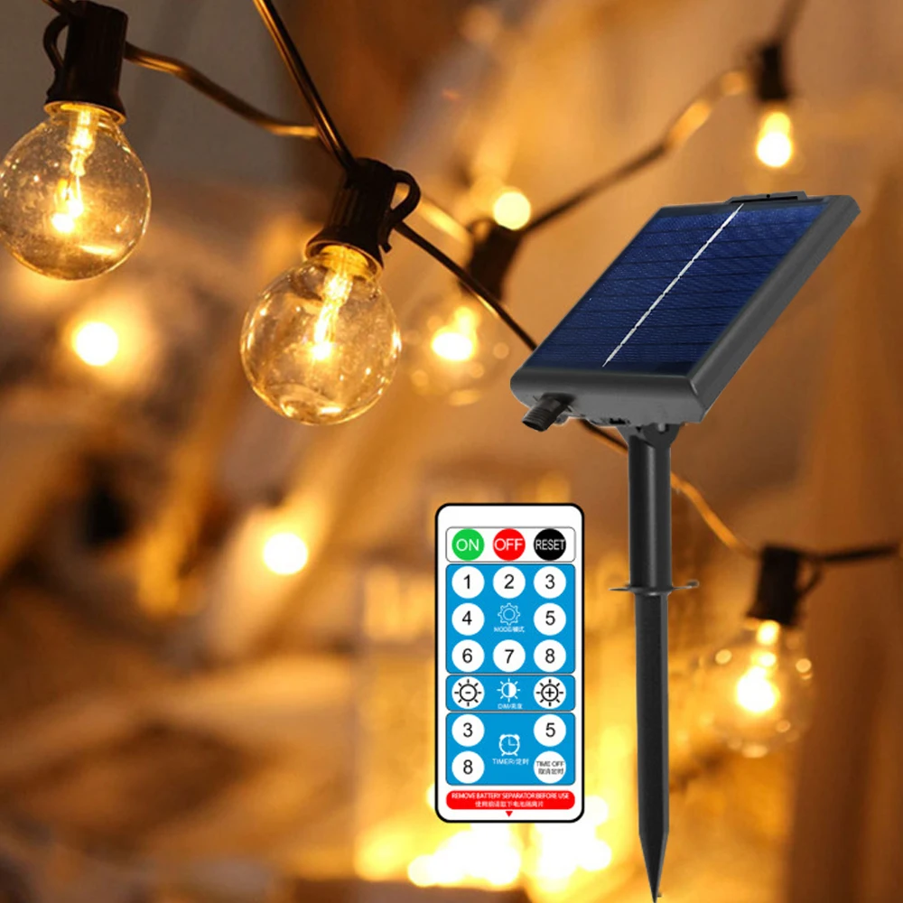 Luci a stringa solari da esterno con lampadine infrangibili a LED remote Luci a stringa solari G40 dimmerabili per decorazioni per feste in cortile esterno