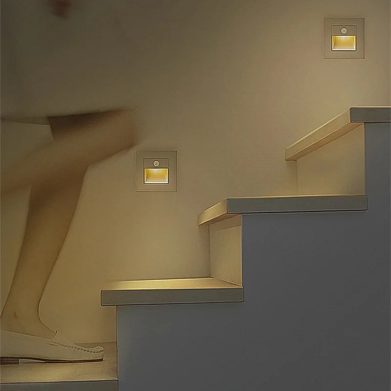 Sensor Detector de movimiento PIR, luz Led para escalera, lámpara con detección de movimiento humano infrarroja, escalones empotrados, escalera, decoración de dormitorio