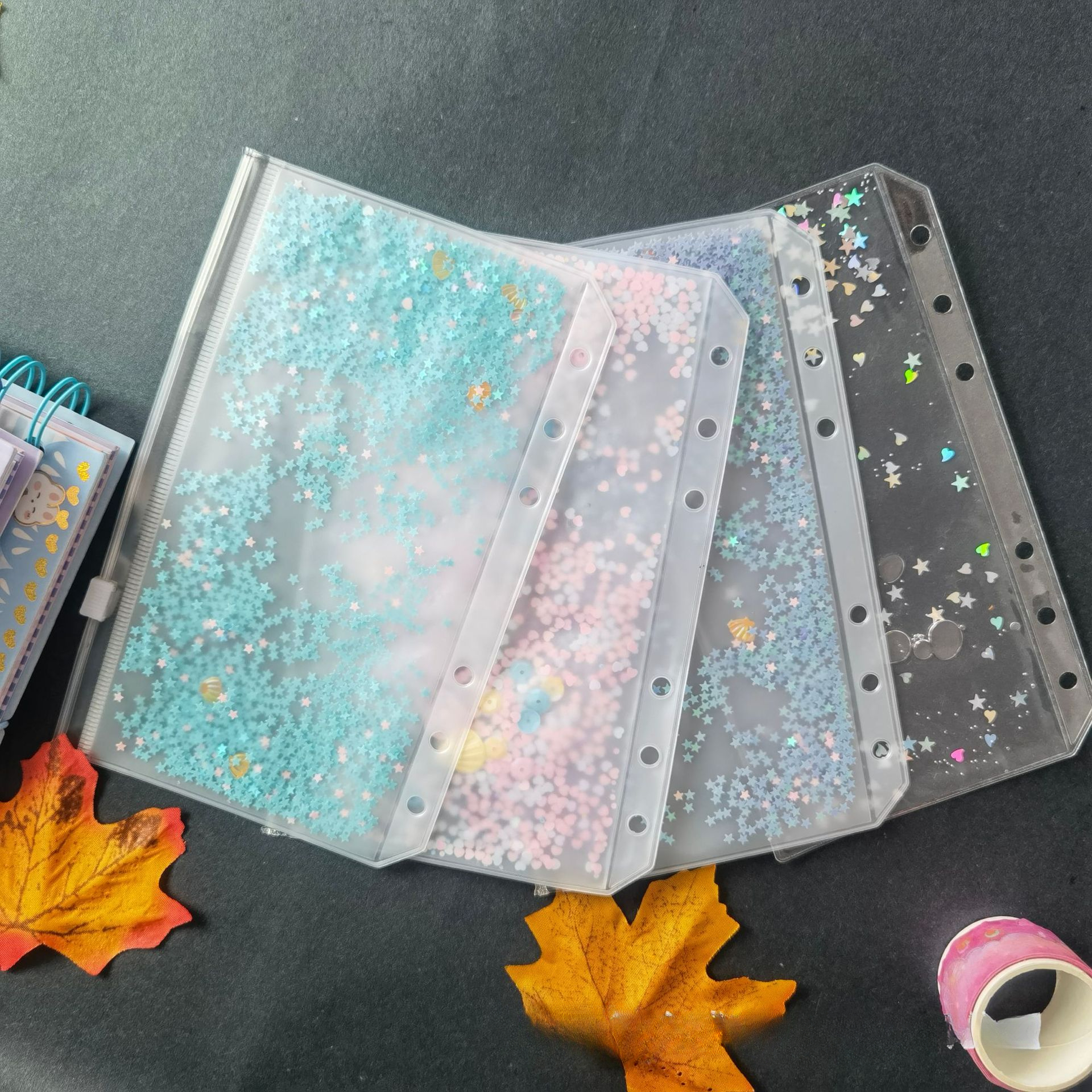 A5 A6 Rosa PVC Reißverschlusstasche Handbuch Aufbewahrung Dokumententasche Informationen Notizblock Visitenkartenbuch Loseblatt