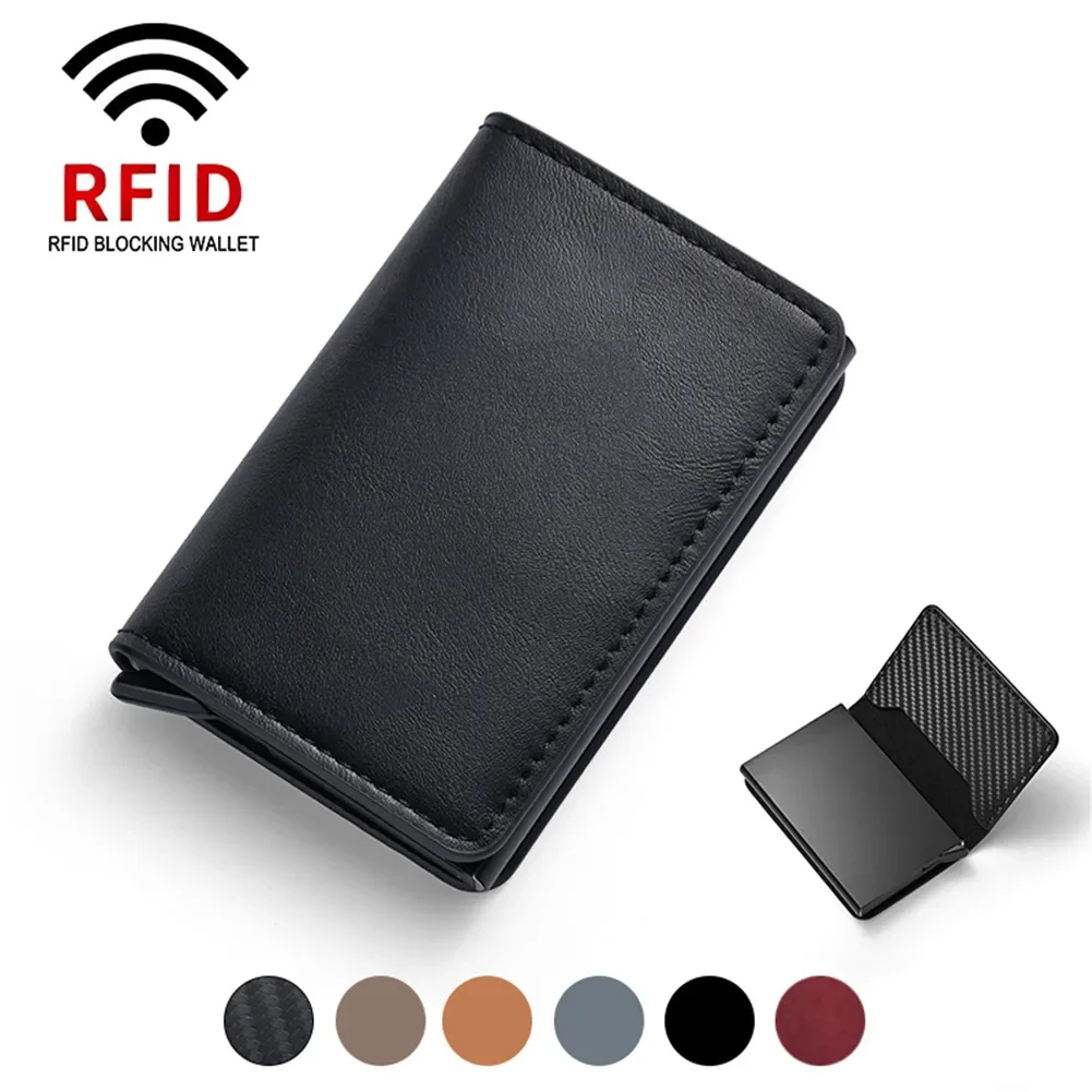 กระเป๋าสตางค์ผู้ชายแบบ RFID อลูมิเนียม ใส่บัตร กระเป๋าใส่บัตรคาร์บอนไฟเบอร์ สำหรับนักธุรกิจ บางเฉียบ สมาร์ท ใส่บัตรเครดิต ใส่ธนบัตร