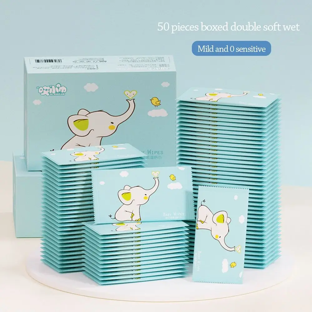 Toalhetes húmidos descartáveis para bebê, toalhetes portáteis, almofadas de cotonetes, limpeza das mãos, desinfecção segura, praticidade ao ar livre, 50PCs