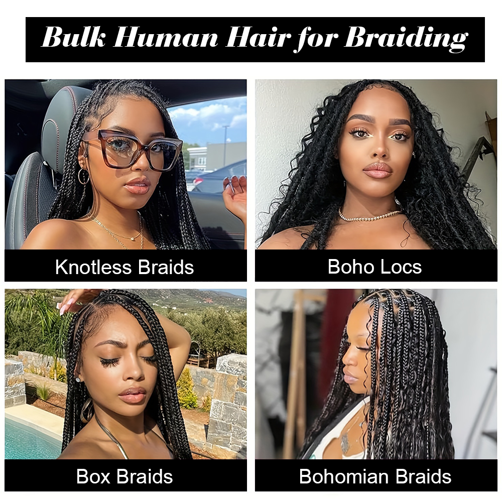 編組用ディープウェーブヒューマンヘア、横糸なし、カーリーエクステンション、自由奔放に生きるブレイド、バルク、100g