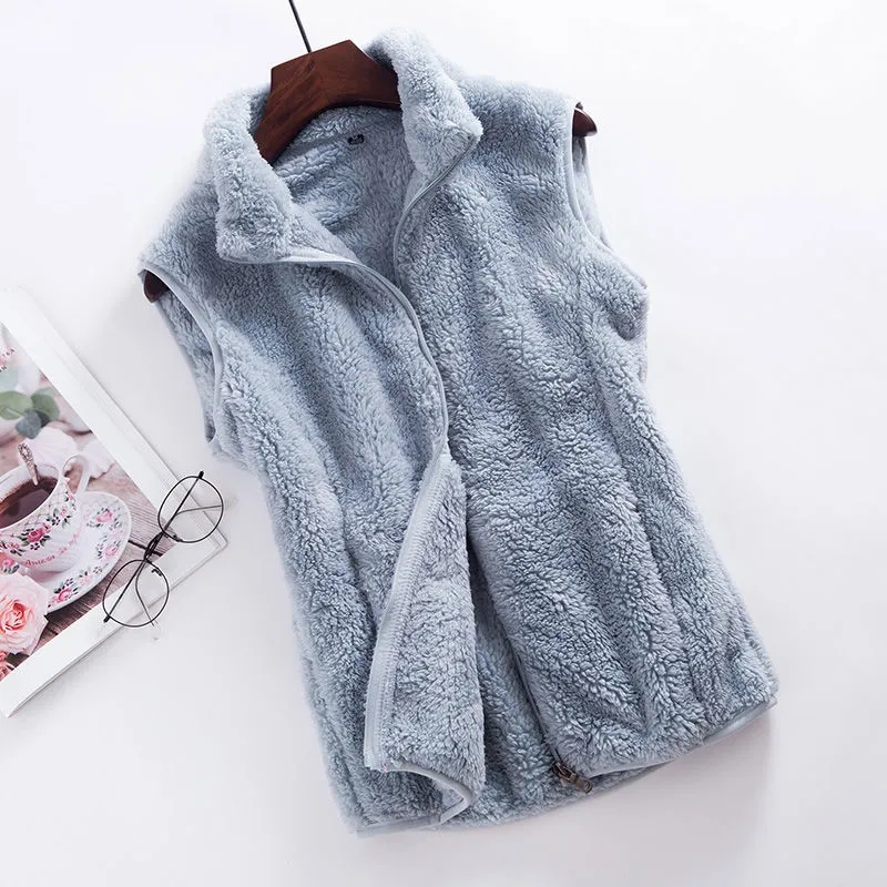 2023 Thu Đông Cực Trang Vest Nữ Áo Khoác Cổ Cao Dây Kéo Bộ Áo Ấm Nhung San Hô Áo Vest Nữ Áo 4XL