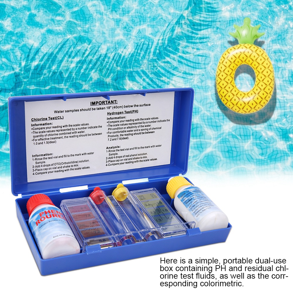 Kit de prueba de calidad del agua de cloro PH, probador de piscina, caja de prueba de agua
