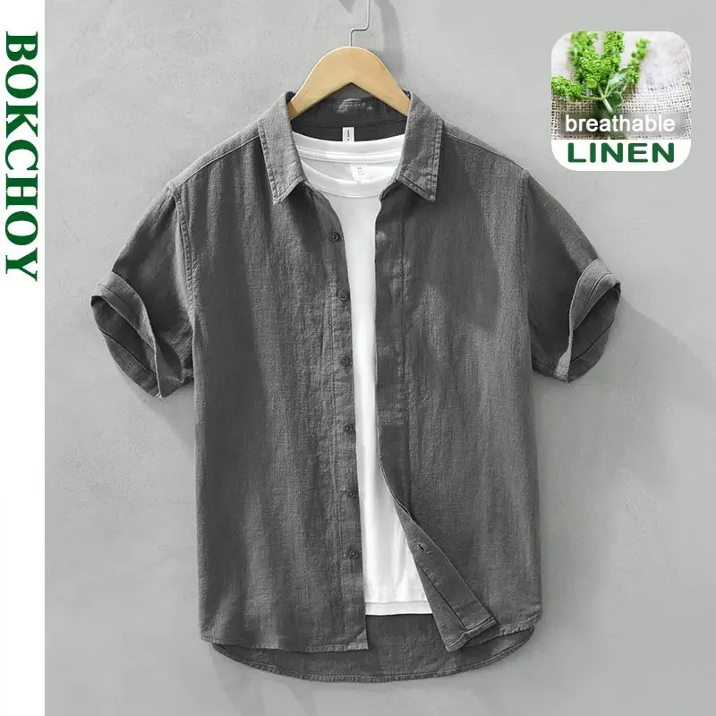 Summer New Linen Cotton Casual Shirt for Men Clothing Vintage Short Sleeve Streetwear C2759