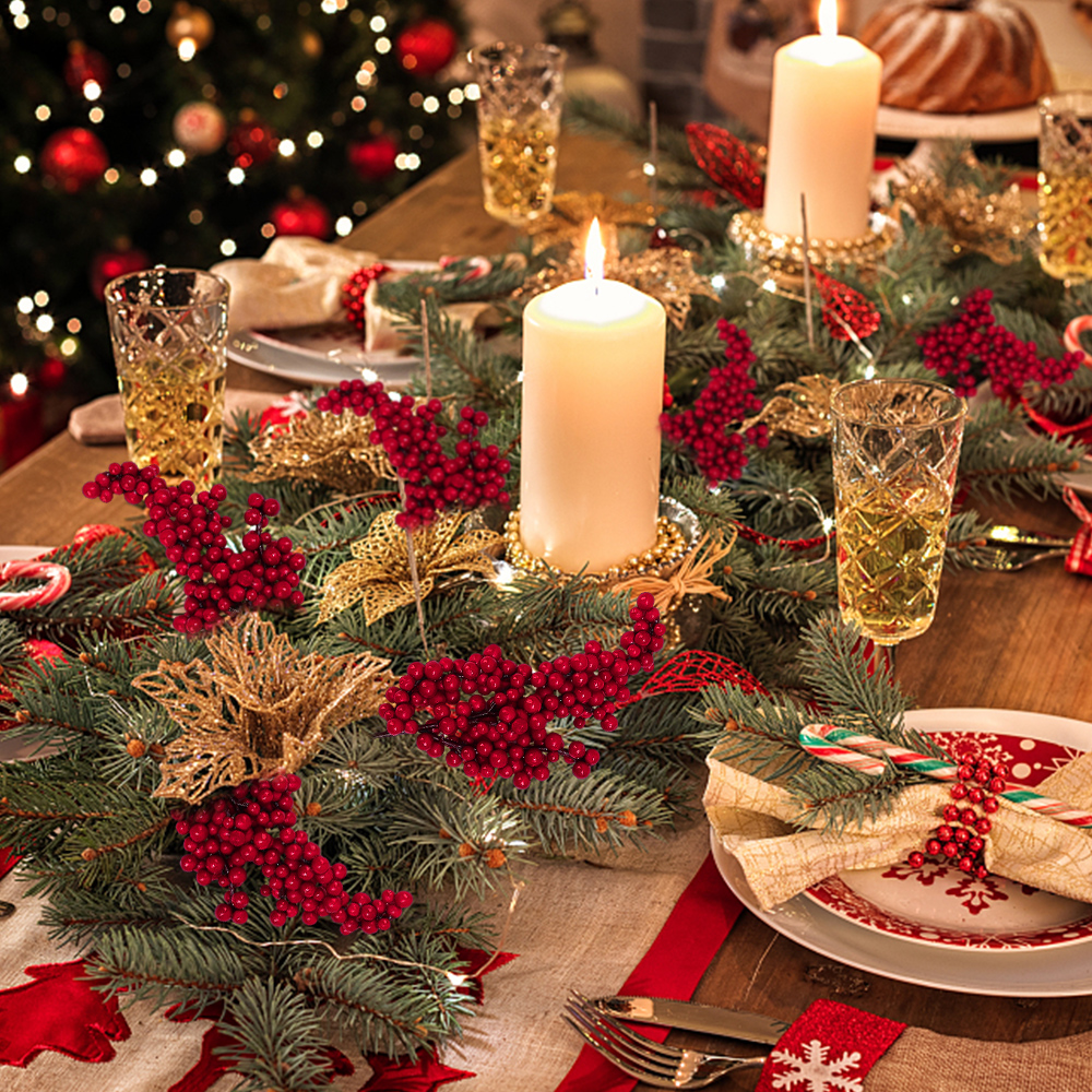 Simulation Red Berry Artificial Christmas Wealth Fruit Branches for Xmas Tree Party Home Table Ornaments Red Fruit Wreath Decor