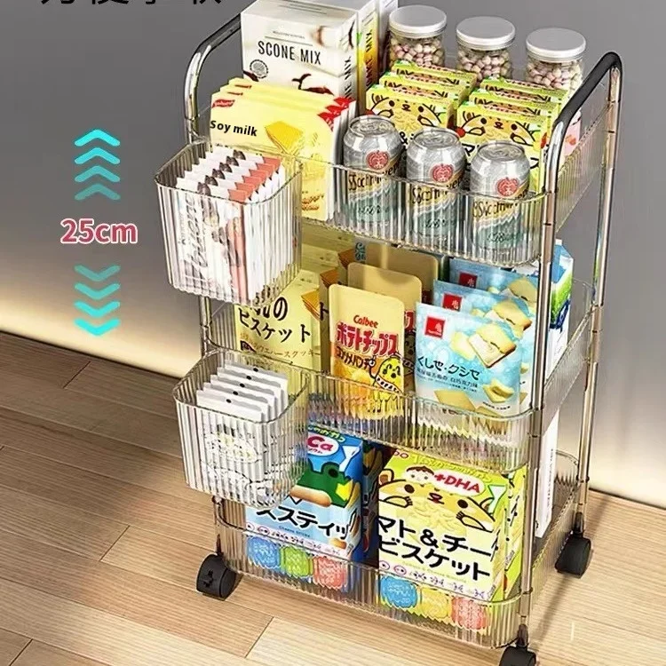 โปร่งใสชั้นเก็บรถเข็นอะคริลิคใส Rolling Cart แขวนตะกร้าห้องน้ําอะคริลิคแต่งหน้าชั้นวางหนังสือ