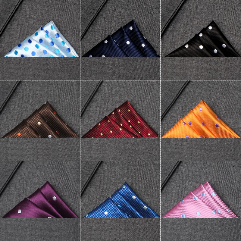 23 ซม.คลาสสิก Polka Dot Men Pocket Square ชุดสูทผ้าเช็ดหน้าเจ้าบ่าวงานแต่งงานผ้าพันคอสีดําสีแดงสีฟ้าสีเขียวโพลีเอสเตอร์ Hanky