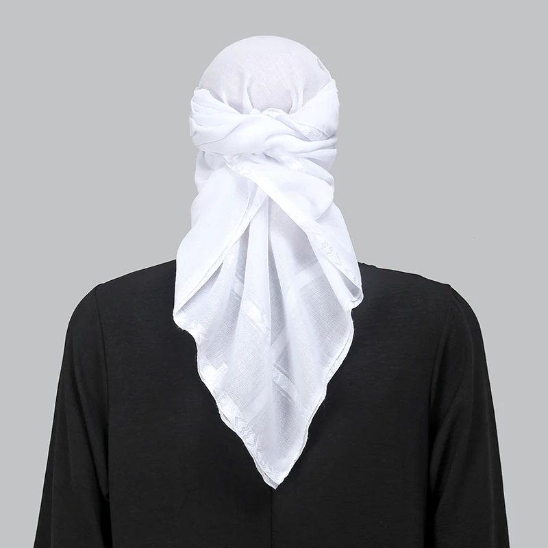 Bufanda cuadrada árabe blanca para mujeres y hombres, chal musulmán, diadema a cuadros con estampado de rayas, cubierta para el cuello, bufandas a prueba de viento y arena para exteriores