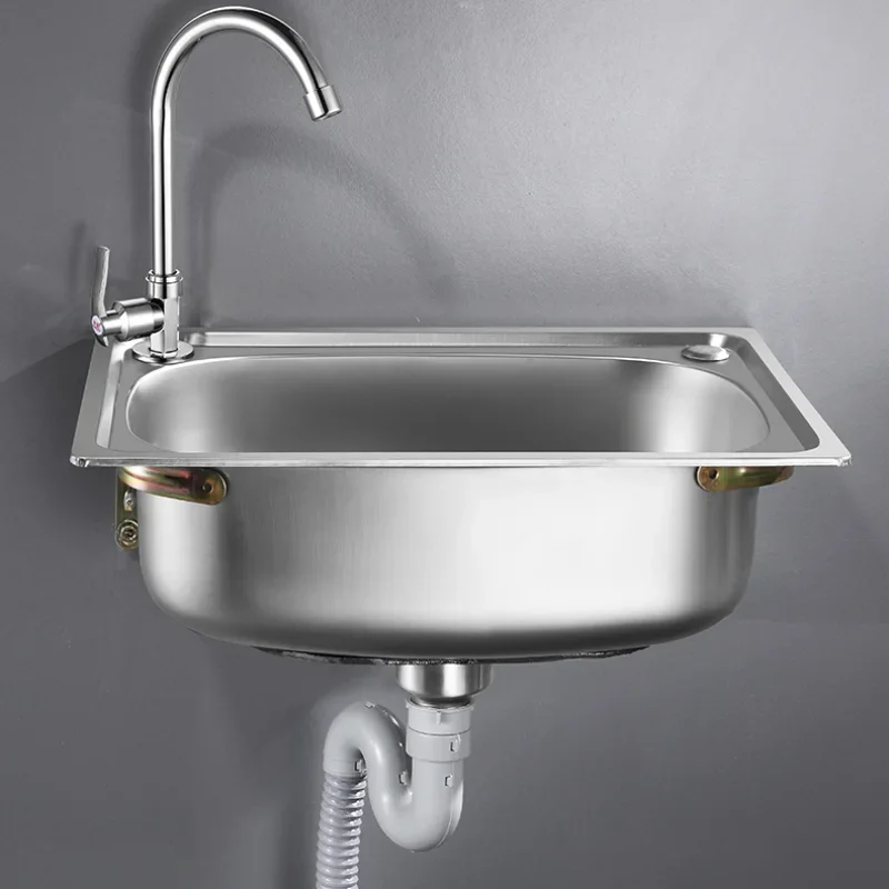 Fregadero de cocina Fregadero de un solo cuenco de acero inoxidable hecho a mano sobre encimera o juego de lavabo de verduras montado en la pared mx 4221950