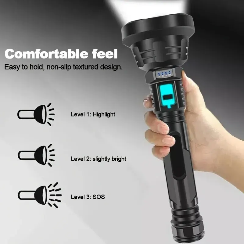 Linternas ABS de tamaño largo Antorcha LED brillante recargable con cable USB 3 modos impermeables para acampar senderismo pesca