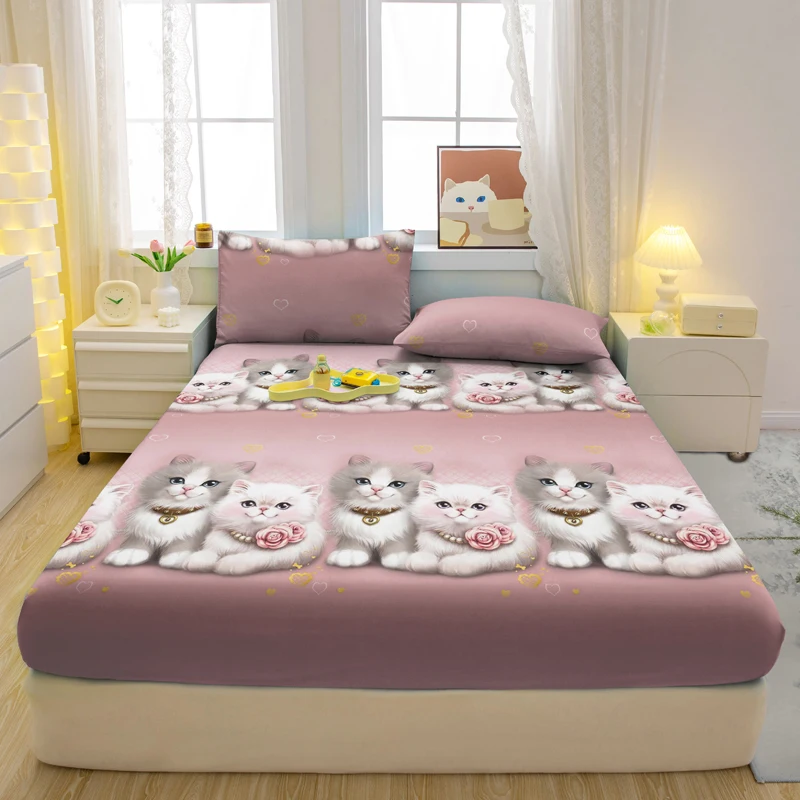 1 lenzuolo con angoli opaco stampato con animali divertenti dei cartoni animati, copriletto stampato per camera da letto, biancheria da letto (escluse federe)