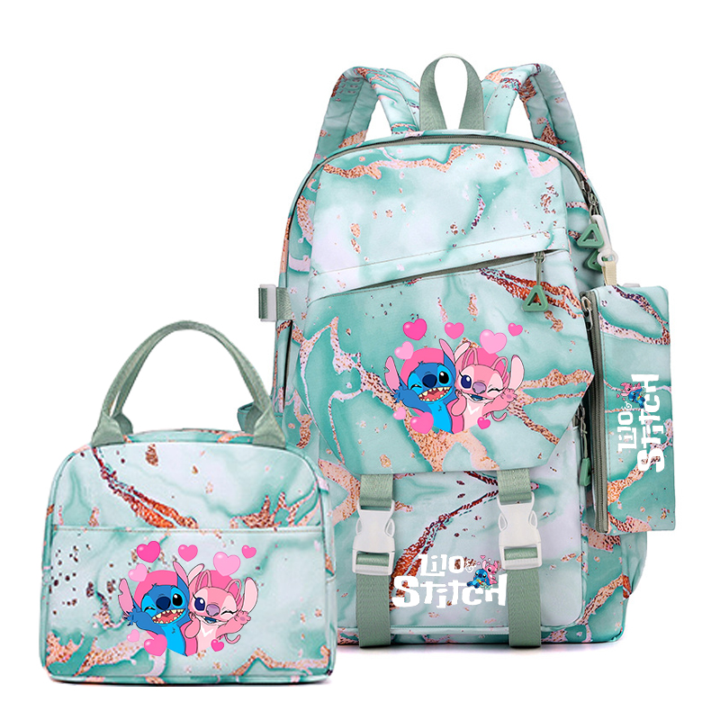 3pcs Stitch Backpack, Pencil Case, Foldable Insulated Cooler Lunch Bag, Large Capacity Schoolbag, Casual Daypack For Daily Use