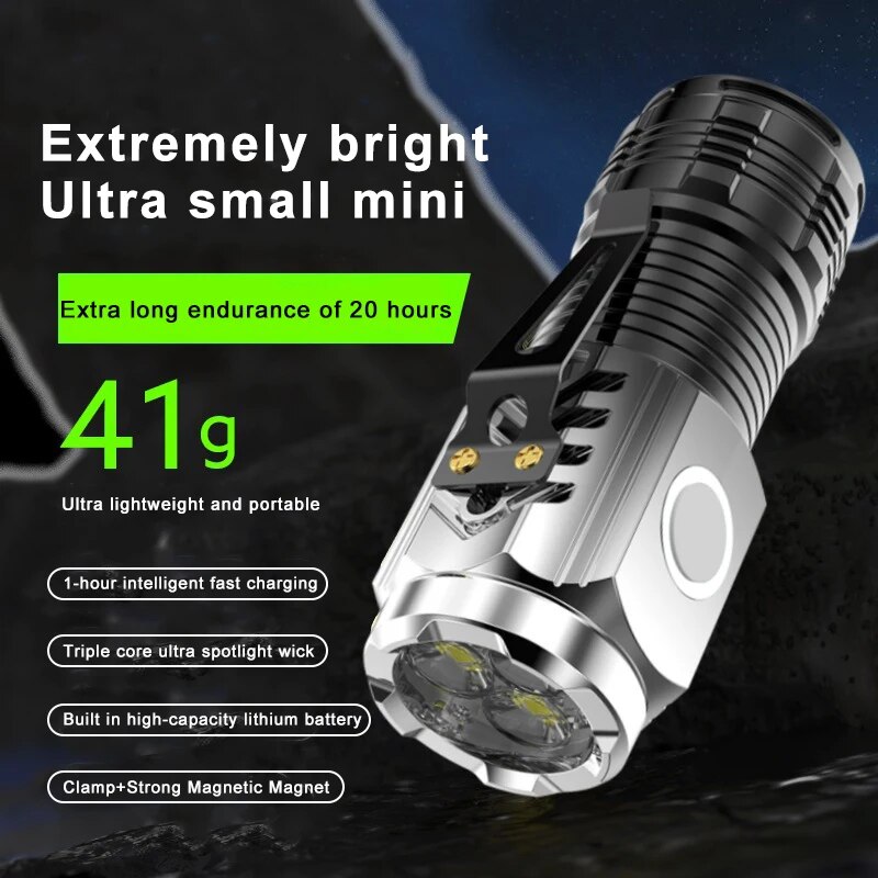 3LED Super Helle Taschenlampe Tragbare Mini Burst Flash Taschenlampe Wiederaufladbare Outdoor Notfall Scheinwerfer mit Stift Clip Schwanz Magnet