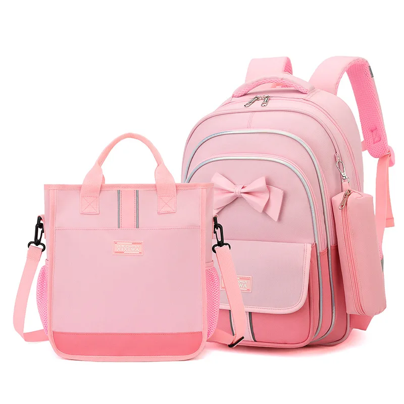 Borsa da scuola per bambini in 3 pezzi con fiocco per ragazzi e ragazze 2 taglie di zaini scolastici ad alta capacità Zaini impermeabili in nylon per bambini