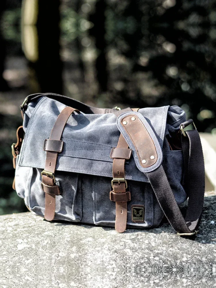 MUCHUAN ผ้าใบหนังผู้ชาย Messenger กระเป๋า Big Satchel กระเป๋าสะพายชายแล็ปท็อปกระเป๋าเอกสารกระเป๋าเดินทาง
