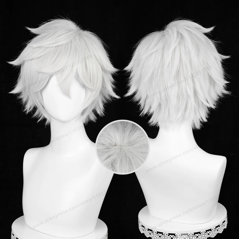 Gabimaru Cosplay Wig 30cm Anime Silver White Men Short Hair Heat Resistant Synthetic Wigs