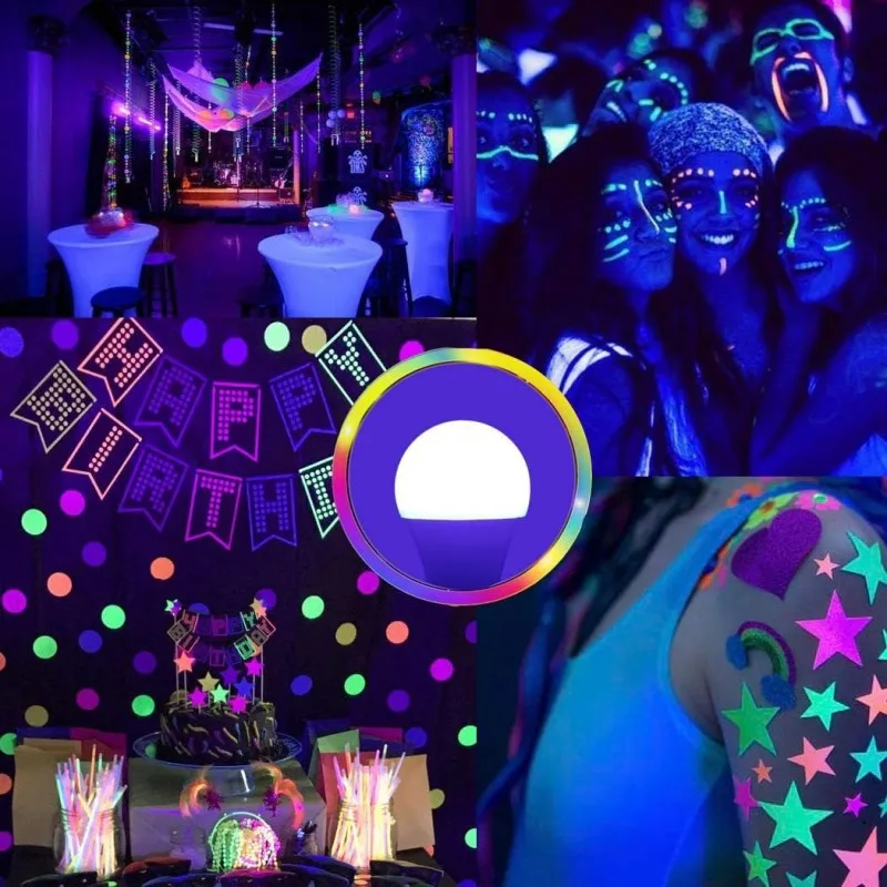 Black Light Bulbs 9W LED UV Blacklight 395-400nm for Blacklight Glow in The Dark Body Paint Fluorescent Poster Neon Glow Lamp
