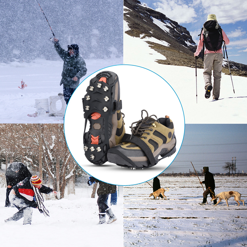 Crampones de 11 dientes para exteriores, senderismo, escalada, nieve y hielo, cubiertas antideslizantes para zapatos de invierno, picos, accesorios para zapatos de nieve