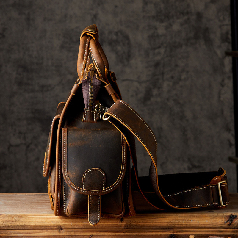 Borsa a tracolla da lavoro in vera pelle di cavallo pazzo Vintage di alta qualità da viaggio d'affari