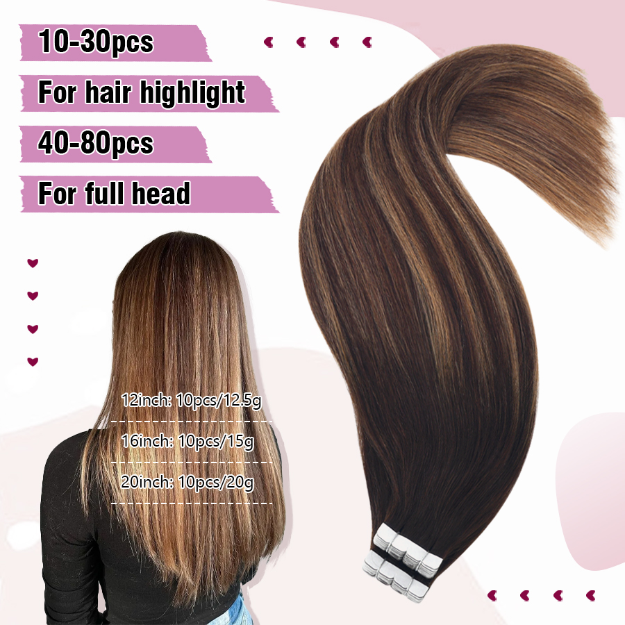 เทป Neitsi Ombre มินิเทปกาวผมต่อมนุษย์ตรงต่อผิวจริง100% MEGA hair 12 "-24"
