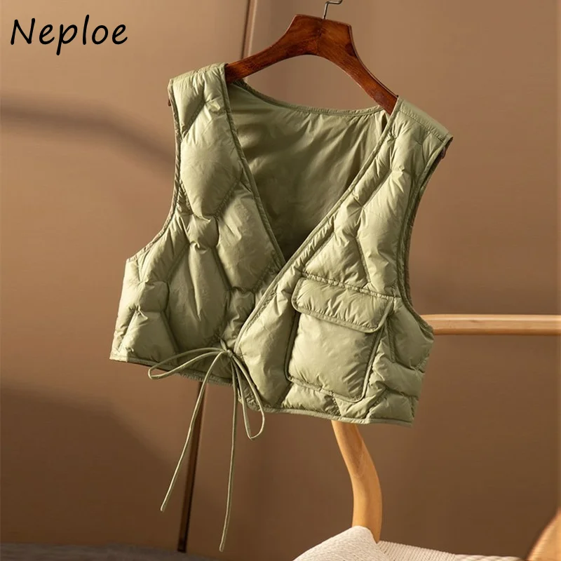 Neploe Áo Thun Ba Lỗ Crop Hình Thời Trang Dây Kéo Đồng Màu Cotton Quần Lót Áo Khoác Mùa Đông Áo Khoác Vest Nữ