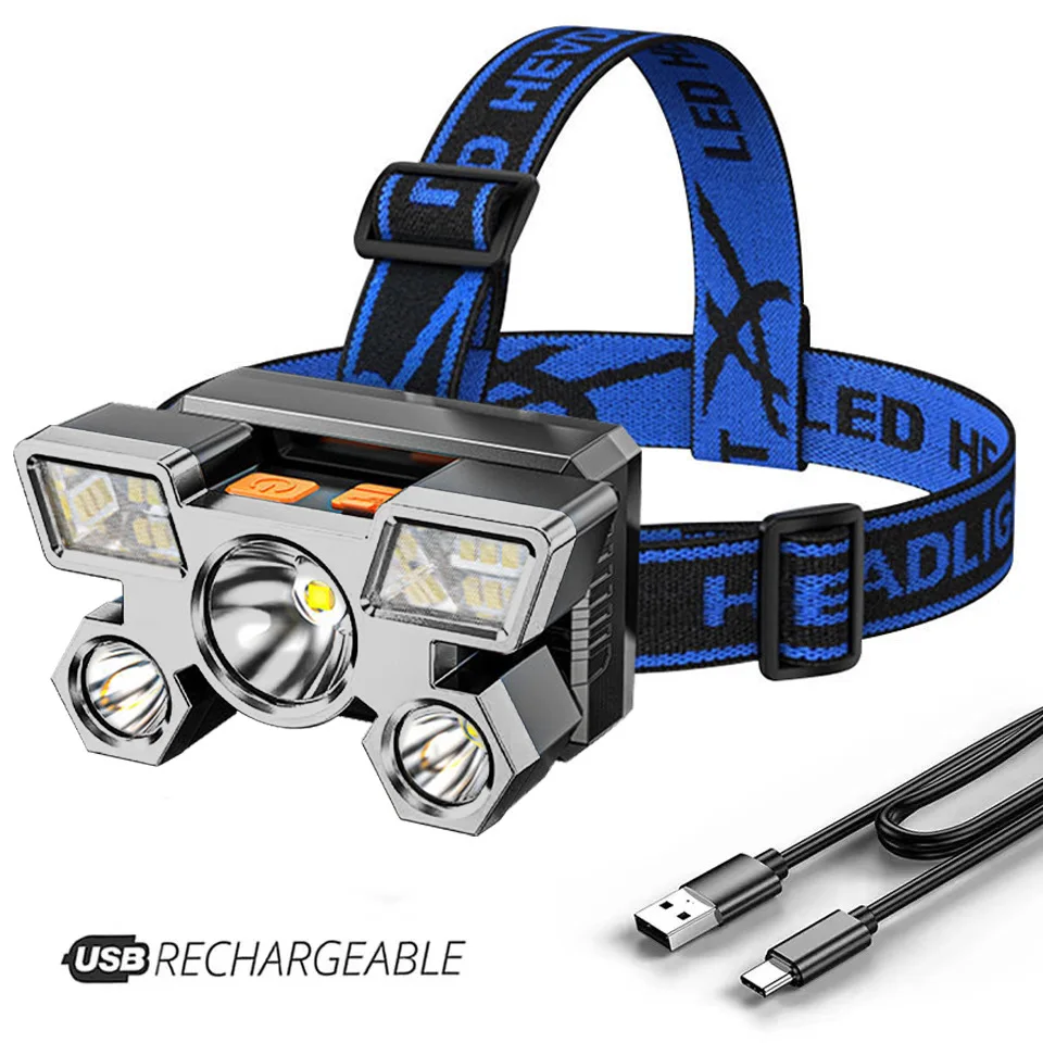 5LED Với Xây Dựng-Năm 18650 Pin Sạc USB Cắm Trại Ngoài Trời Đèn Pha Led Sạc Chuyển Động Ánh Sáng Câu Cá Ánh Sáng
